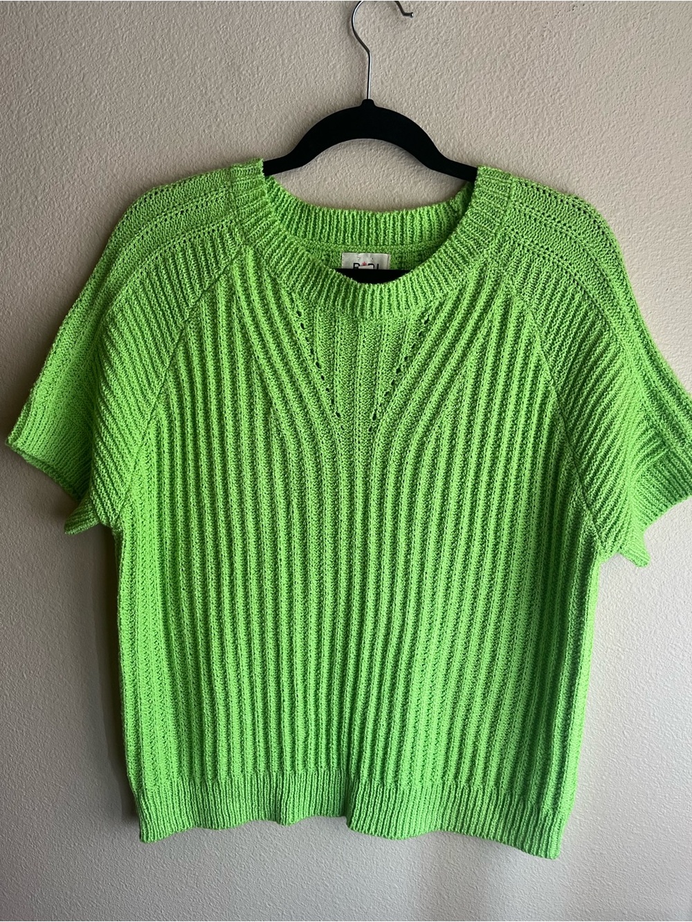Bright Green Short-Sleeve Knit Sweater